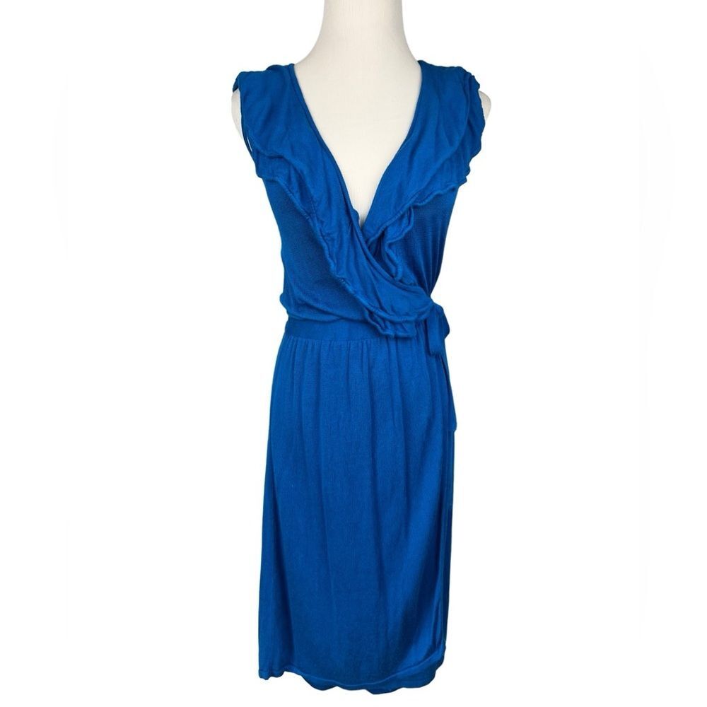 Marciano Royal Blue Ruffle Sleeveless Wrap Dress with Slip
